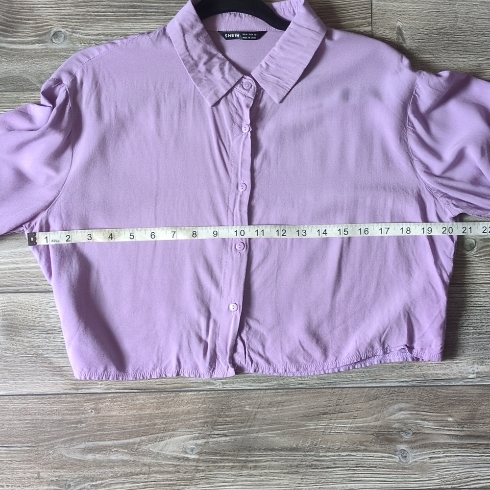 SHEIN Lavender Button-Front Cropped Shirt M - Picture 2 of 5